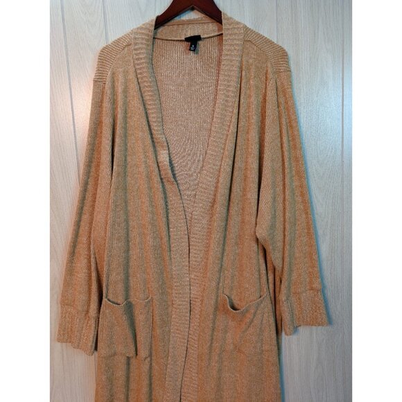 Torrid Women's Plus 5 5X Open Rib Cardigan Sweater Camel Tan Lightweight Long - Picture 2 of 10